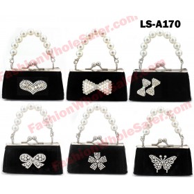 Lipstick Case - Velvet Accent with Clear Rhinestones and Faux Pearl Handle - 12PCS/PACK - LS-A170